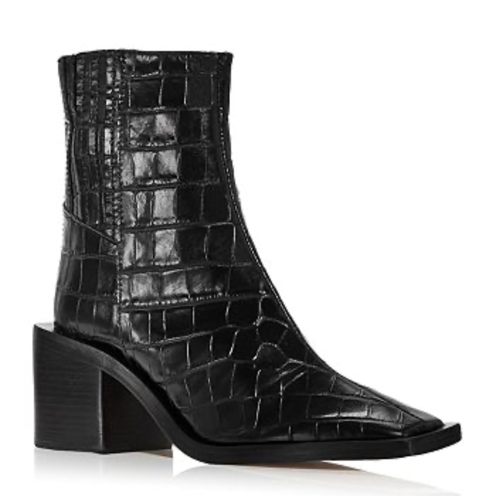 Schutz Women's Heiress Croc Embossed Block Heel Booties